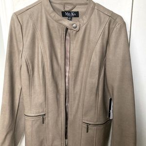 Faux Leather moto jacket by Mo-aka in Taupe